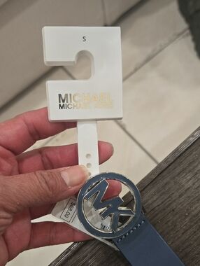 Michael Kors Navy Blue Logo Circle Belt
